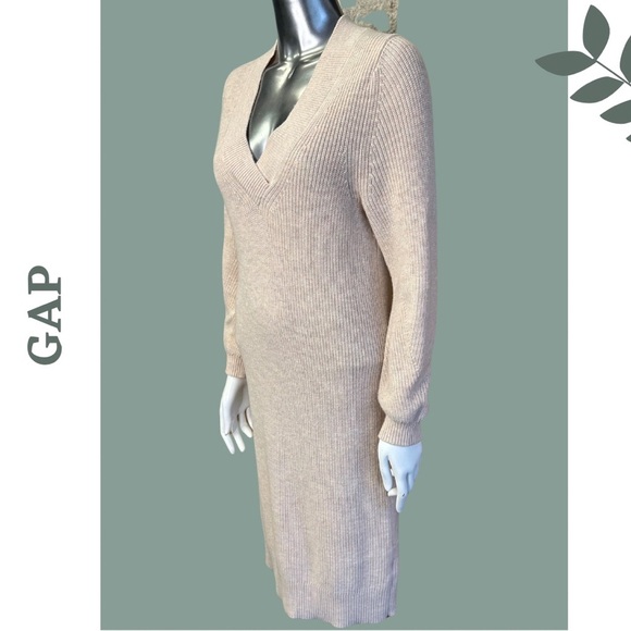 Gap V Neck Sweater Dress Long Sleeve Ribbed Midi Pale Pink Grey Size Extra Small - Picture 4 of 10